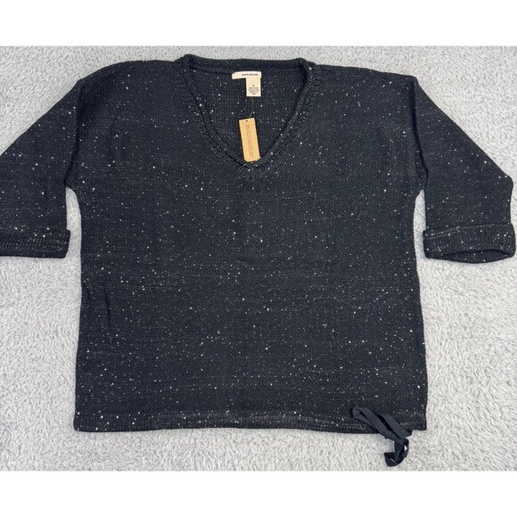 DKNY Jeans Womens XL Sequin V-Neck Sweater Black Light Soft Comfortable - Picture 6 of 14